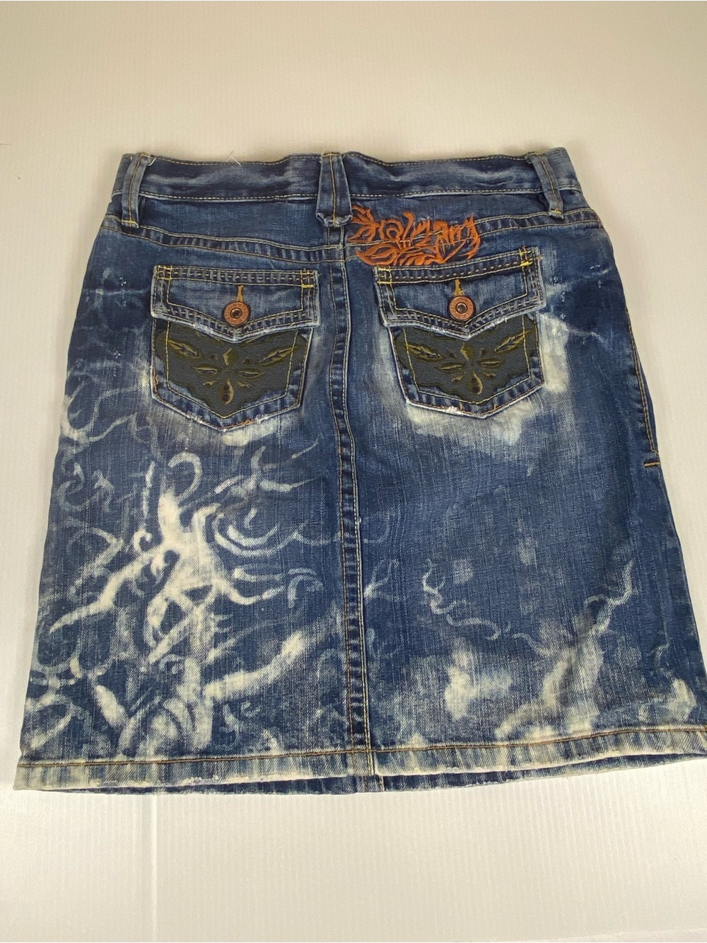 Old Navy Y2K Bleach Splatter Denim Mini Skirt Size 1 Acid Wash Cotton